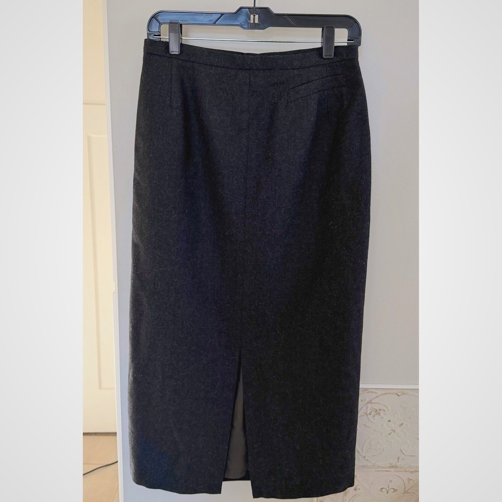 Harve Benard 100% Wool Black Long Pencil Skirt Front/Back Slit Women's‎ Size 8